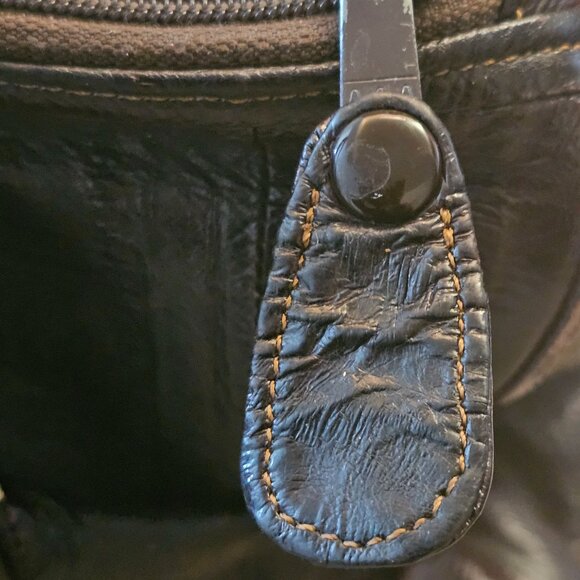 Vintage Eel Skin Genuine Leather Brown Handbag With Double Handles & Zip Closure - Picture 9 of 13